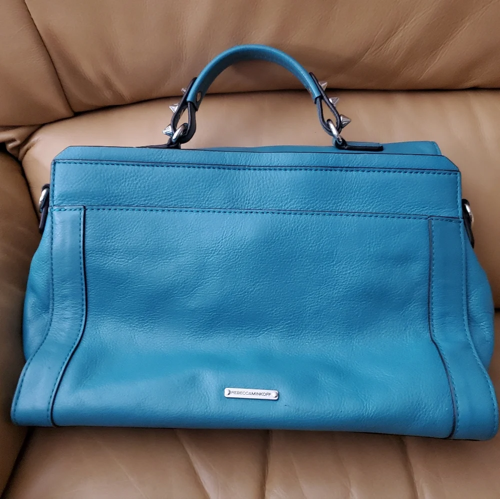 Rebecca Minkoff Teal leather Satchel good used condition crossbody strap